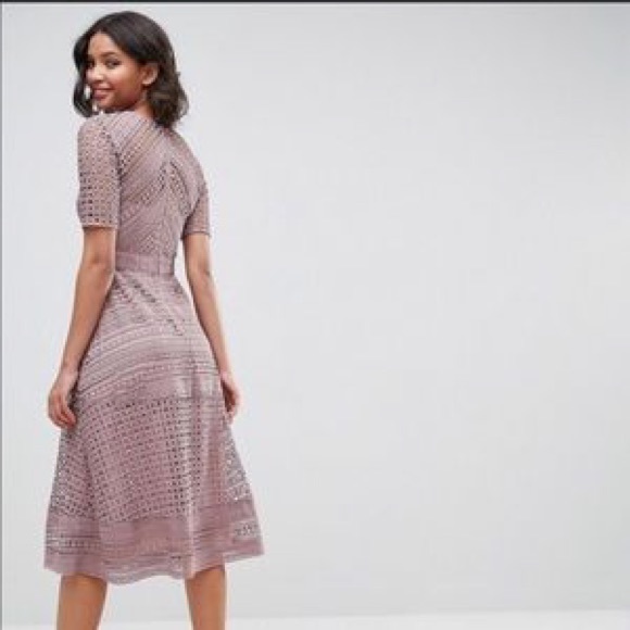 LAST CALL! ASOS Premium Occasion Lace Midi Mink US 0 - Picture 2 of 12